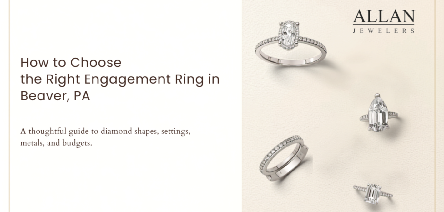 Engagement ring styles from Allan Jewelers featured in a guide to choosing the right ring in Beaver, PA.